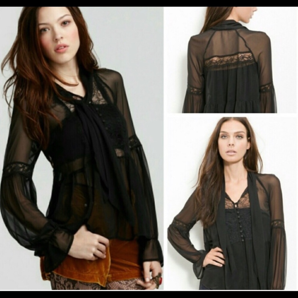 Free People black lace chiffon top small